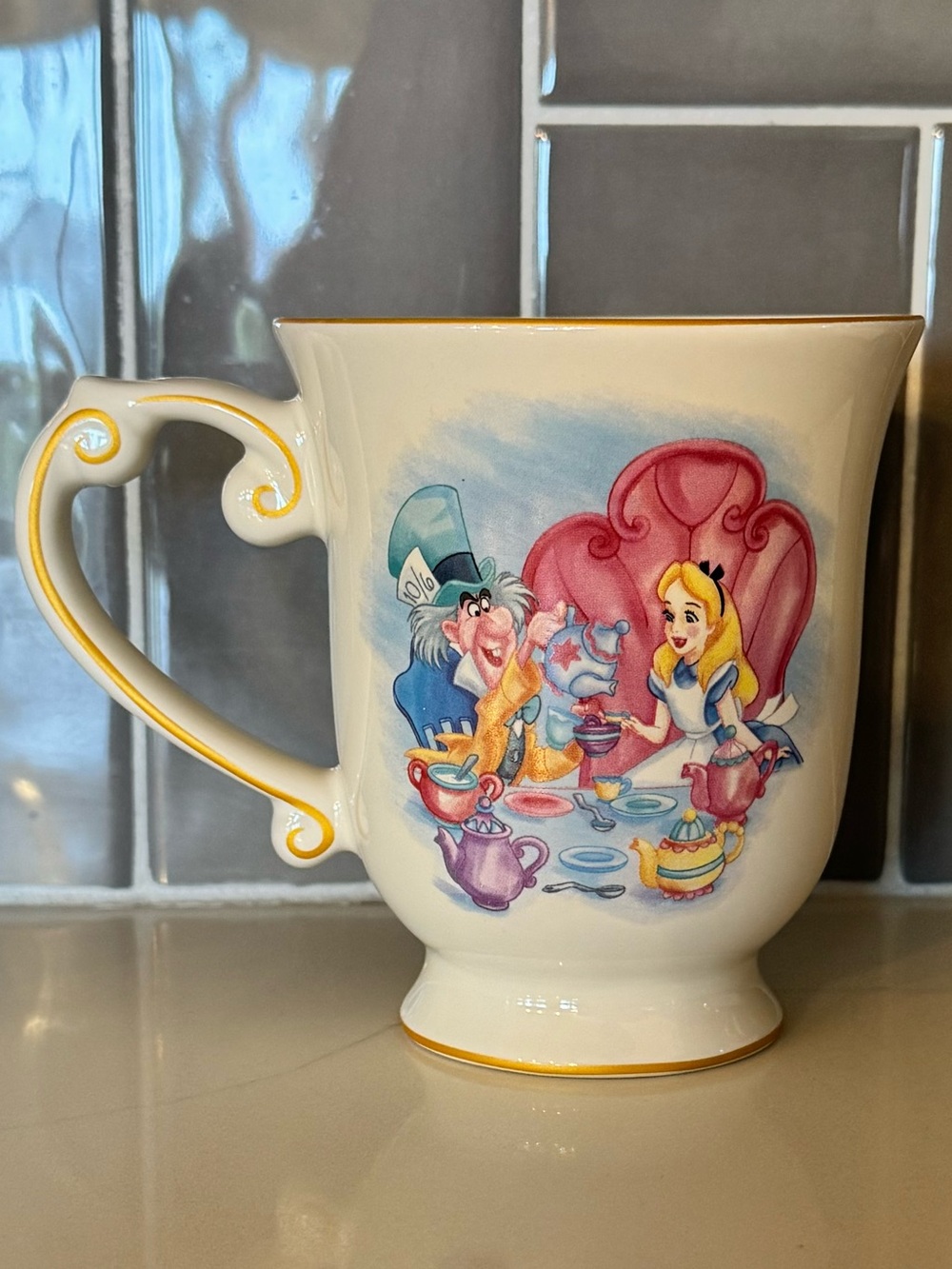 Disney Alice in Wonderland Tea Party Ceramic Mug - White, Pink, Blue, Yellow
